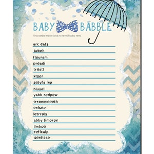 Baby Shower Games, Printable Baby Shower Game, Instant Download Shower Game, Word Scramble Shower Game