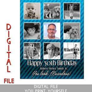 Birthday Photo Collage, 50th birthday decorations, 50th birthday gifts, 50th birthday party supplies, decorations for 50th birthday