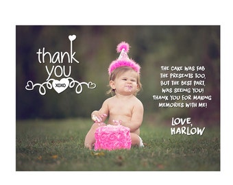 First Birthday Thank You Card, custom thank you card, photo thank you, 1st birthday thank you, cute thank you notes, childrens thank you