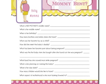 Baby Shower Games, Printable Baby Shower Game, Instant Download Shower Game, Who Knows Mommy Best Baby Shower Game