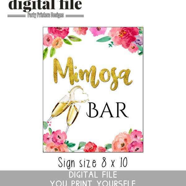 Mimosa Bar Sign, Mimosa bar printable, mimosa sign, bridal shower mimosa sign, bridal brunch mimosa sign, mimosa bar signage