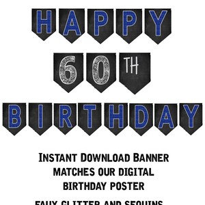 60th Birthday Banner, 60th Birthday Party Decorations, 60th Birthday Party, Printable 60th Birthday Banner, Print Yourself Banner