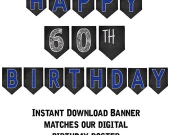 60th Birthday Banner, 60th Birthday Party Decorations, 60th Birthday Party, Printable 60th Birthday Banner, Print Yourself Banner