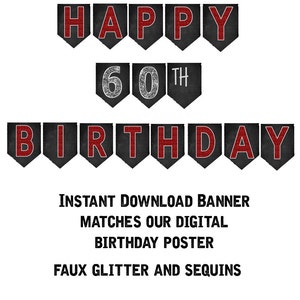 60th Birthday Banner, 60th Birthday Party Decorations, 60th Birthday Party, Printable 60th Birthday Banner, Print Yourself Banner