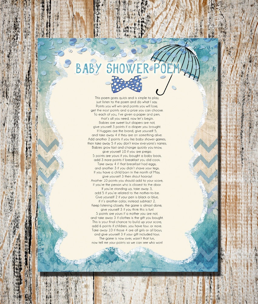 Baby Shower Games, Printable Baby Shower Game, Instant Download Shower Game, Baby Shower Poem ...