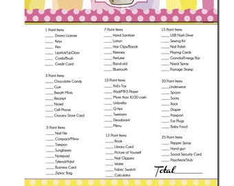 Baby Shower Games, Baby Girl Shower Game, Printable Baby Shower Game,  Instant Download Shower Game,  What's In Your Purse Baby Shower Game