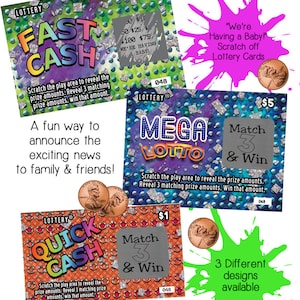 pregnancy announcement cards, scratch off pregnancy announcement cards, scratch off tickets, scratch off lotto replica image 1