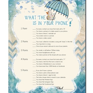 whats in your phone, baby shower game, baby boy shower games, boy baby shower, baby shower games printable, phone game, printable games