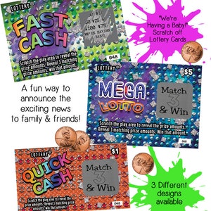 pregnancy announcement scratch off, pregnancy announcement lottery ticket, pregnancy announcement scratch off tickets