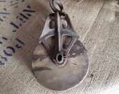 Primitive Wood And Cast Iron Pulley Farmhouse Decor Industrial Steampunk Decor