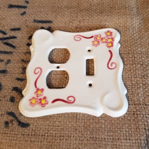 1980's Hand Painted Porcelain Double Light Switch Plate Cover