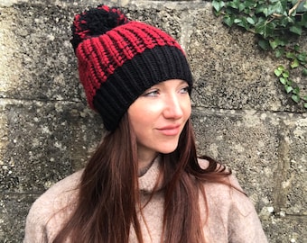 Luxurious woolly hat with exagerated wool pom pom/One size/Chunky Knit Woolly Hat/Hand knit hat/Lambswool hat/Winter hat