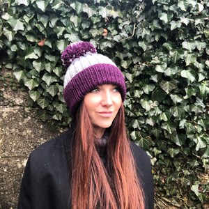 Luxurious woolly hat with exagerated wool pom pom/One size/Chunky Knit Woolly Hat/Hand knit hat/Lambswool hat/Winter hat