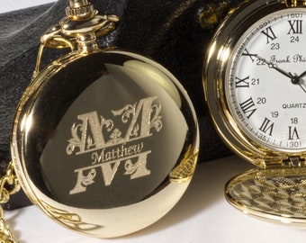 Hampton Monogram Pocket Watch - Personalized Gold Roman Quartz Pocket Watch