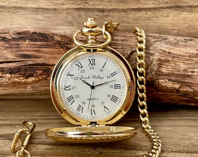 Personalized Groomsmen Pocket Watch: Roman Numeral Dial, Free Engraving