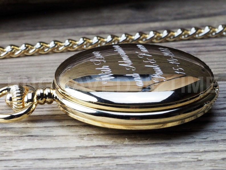 Pocket Watch Personalized Gold Tone Roman Quartz Pocket Watch image 6