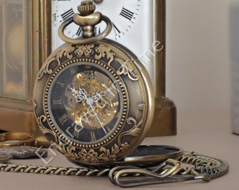 Full Hunter Skeleton Pocket Watch - Personalised Antique Bronze