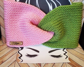Sorority inspired, Knitted double layered earwarmer