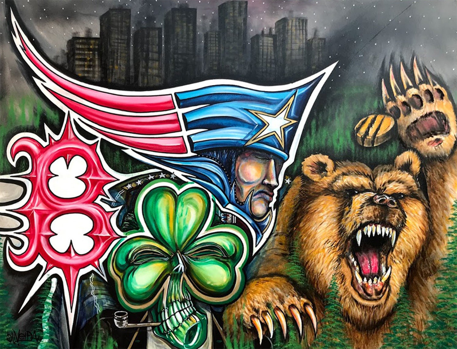 Boston Sports Art Canvas Modern New England Baseball Football Etsy