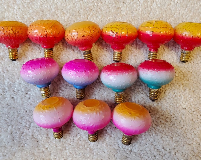 Set of 13 Antique Glass Christmas Bulbs Open Top Figural Lamps by Alps