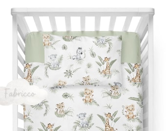 Safari Bedding ,Baby Cot , Toddler Bed Bedding Set , Fitted Sheet , Lion, Zebra, Giraffe ,Jungle Friends , pure cotton,