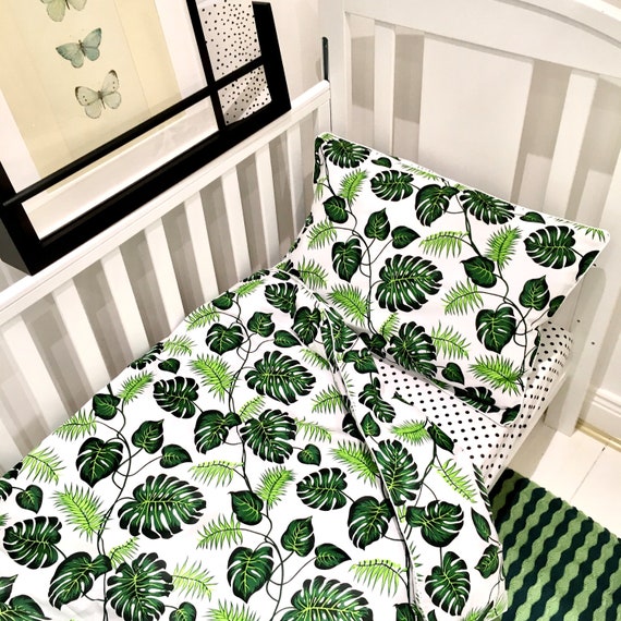 Baby Cot Bed Duvet Cover Pillowcase Set monsters Leaves Etsy UK