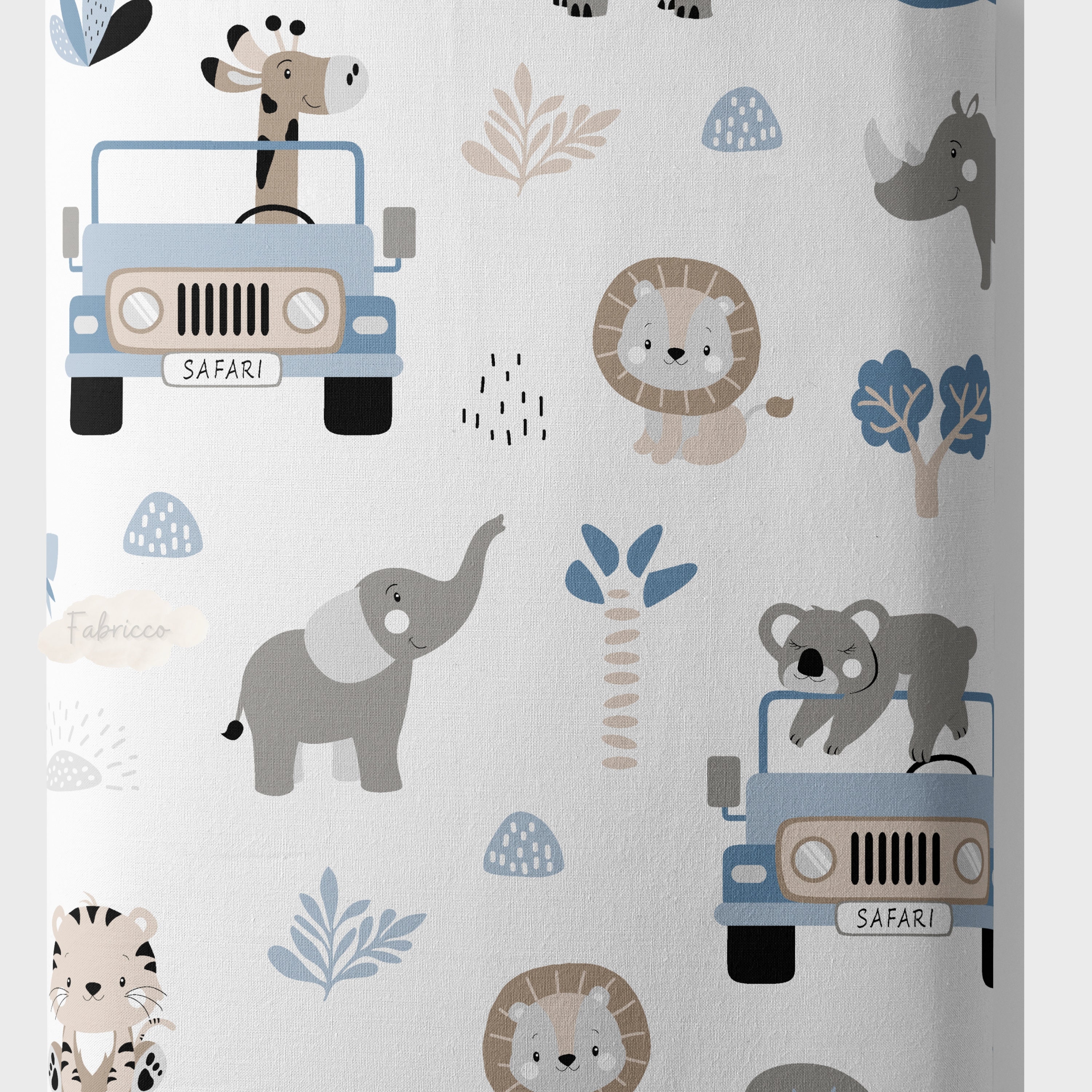 Blue Sage Safari Cotton Fabric, Kids, Jungle Animals, Be Brave, Grey ...