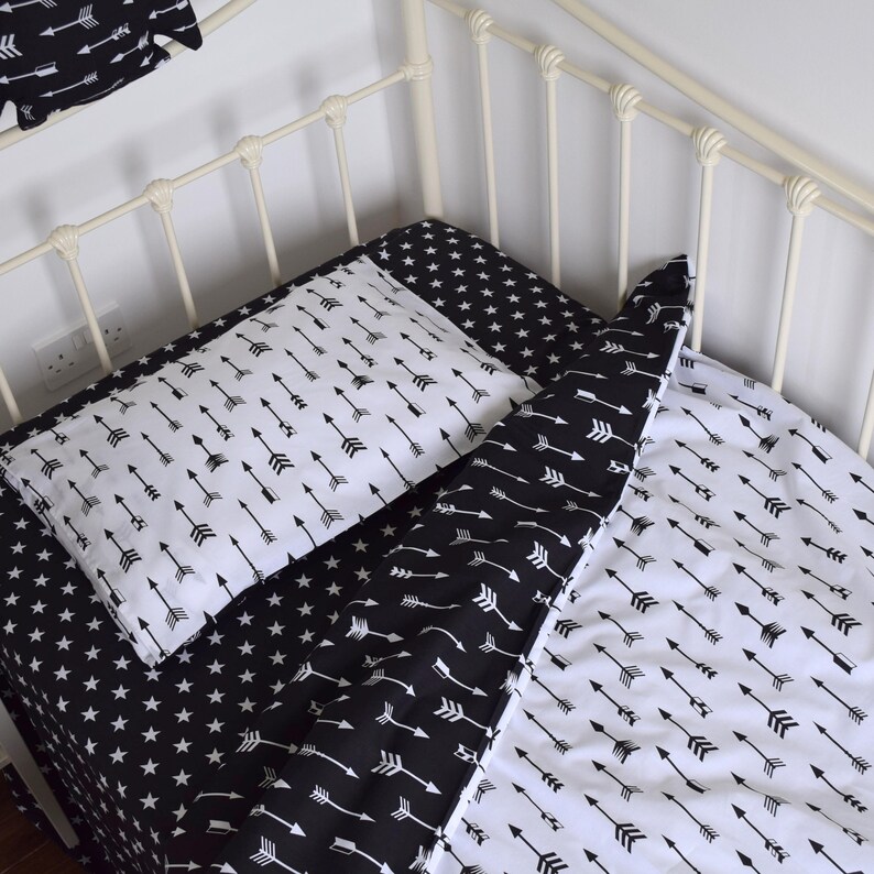 Monochrome Pure Cotton Cot Bed Single Duvet Cover Black Etsy