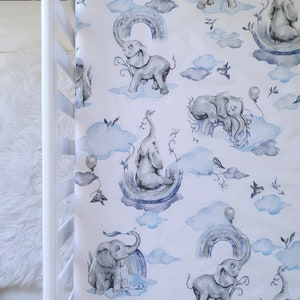 Baby Boy Bedding Elephant , Rainbow Baby Cot-Bed-Fitted-Sheet-100% cotton , Watercolour  ,60 x 120 cm , 70 x 140 cm, Kids Room Decor, blue