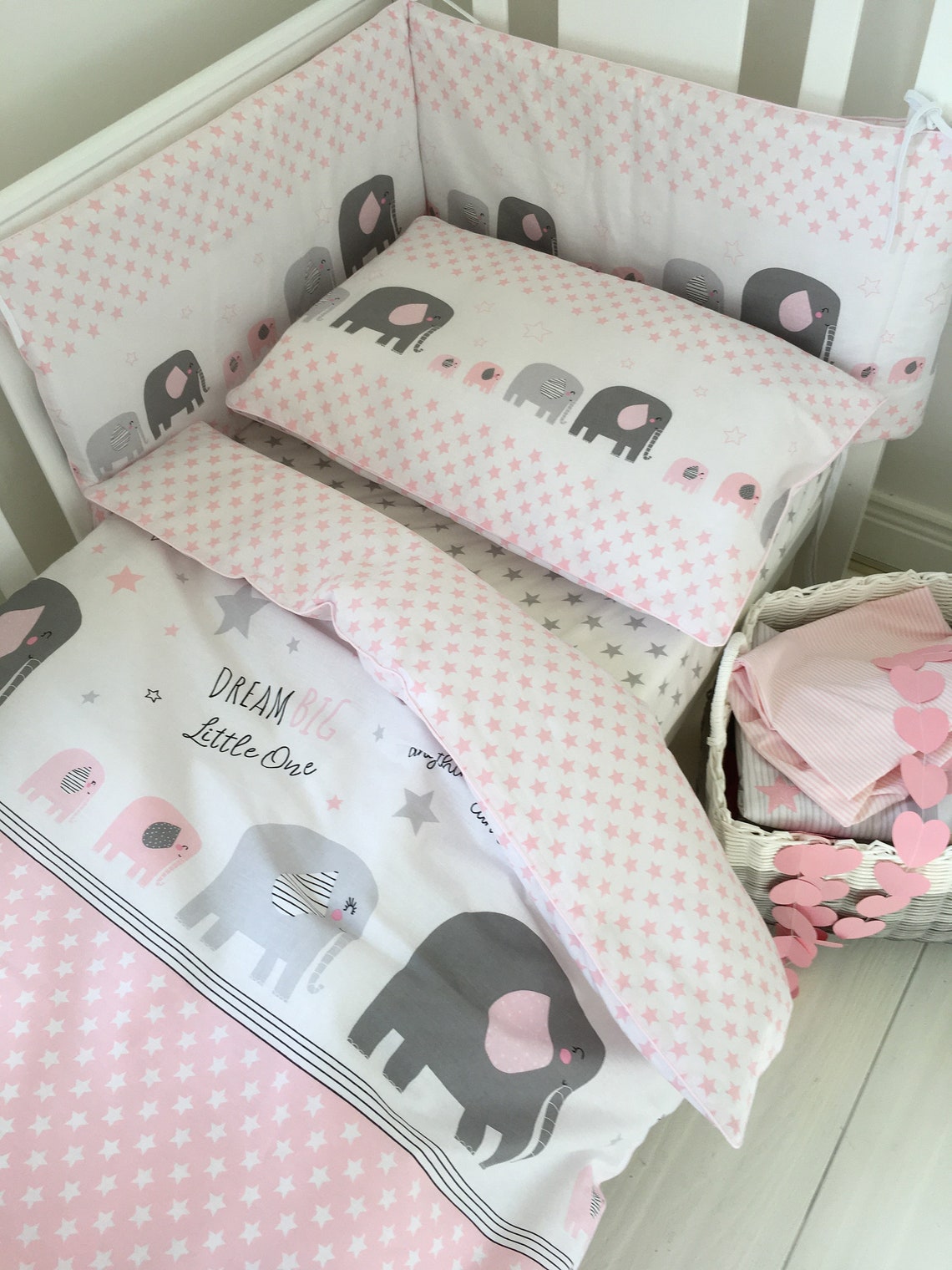 Baby Girl Cot Bedding Duvet Cover Set Bumper Happy Etsy UK