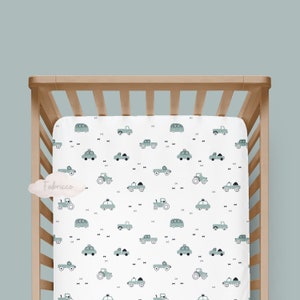 Sage Green Baby Boy Cars, Tractors  Cot-Bed-Fitted-Sheet-100% cotton,  60 x 120 cm , 70 x 140 cm, Compatible with SnuzPod Crib - 80 x 44 cm