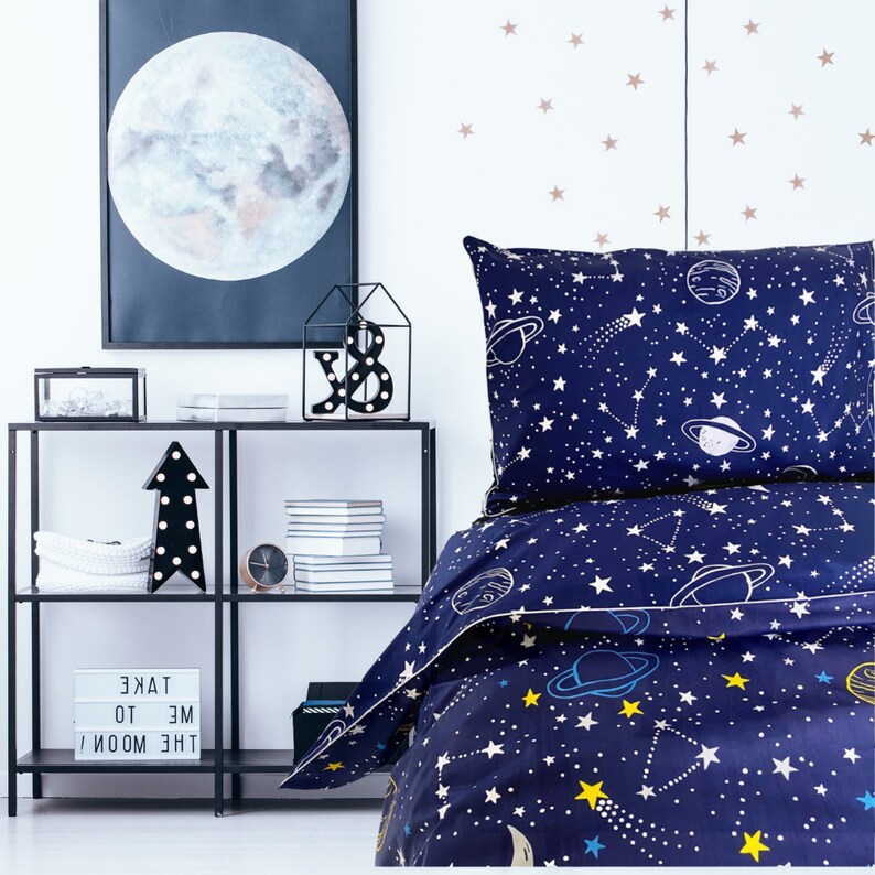 Rockets and Space Boys Girls Cot Bed Bedding Set. 100 Cotton. Etsy UK