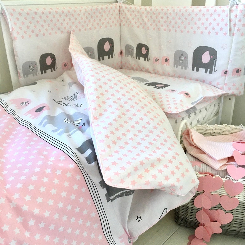 Baby Girl Cot Bedding Duvet Cover Set Bumper Happy Etsy UK