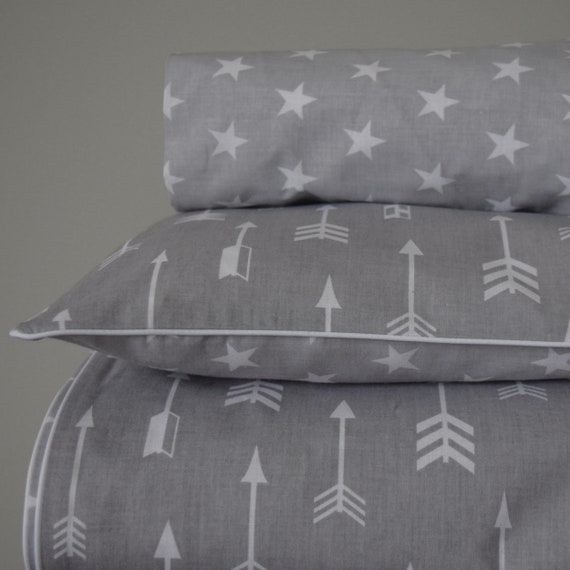 Pure Cotton Cot Bed Duvet Cover Set Fitted Sheet With Arrows Etsy