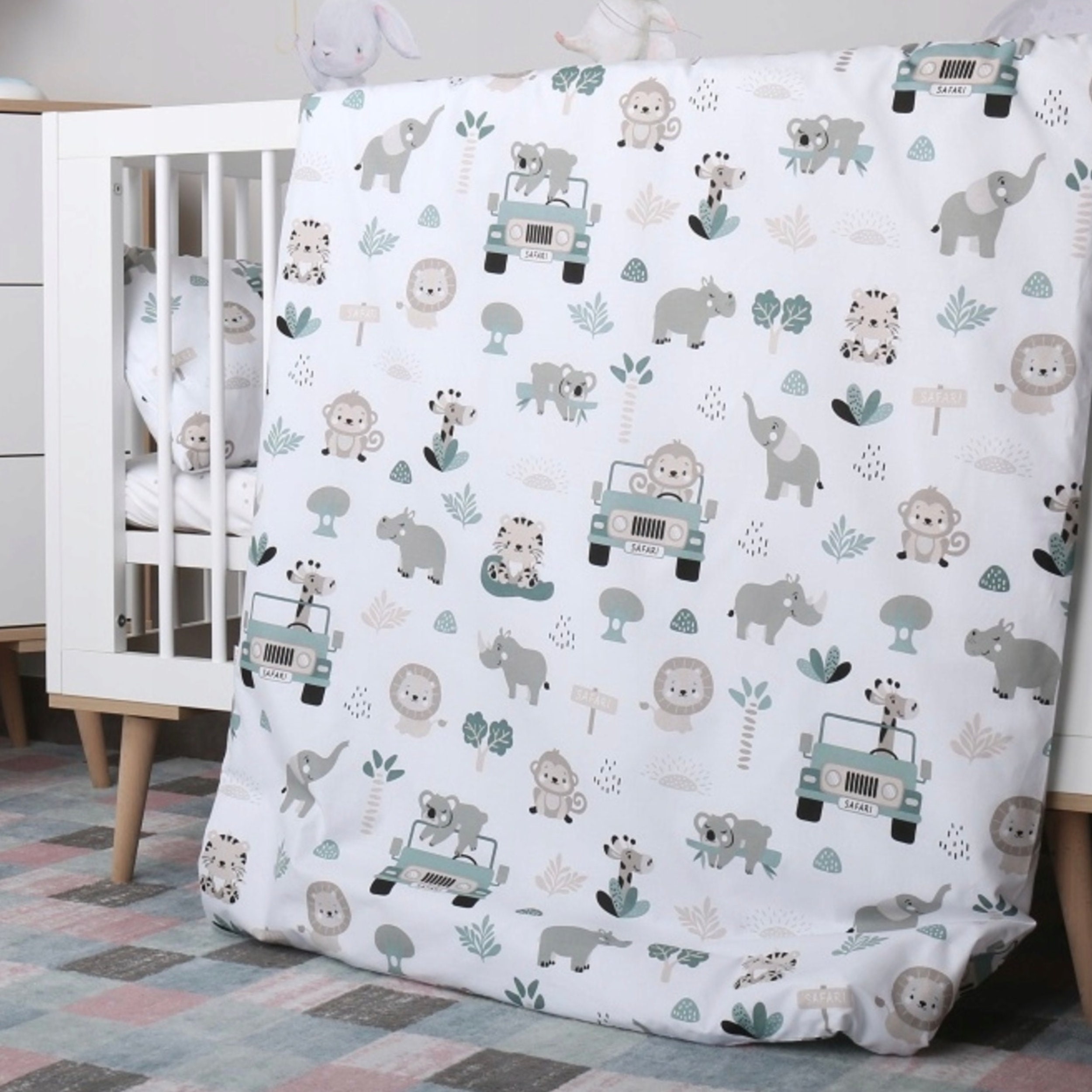 Cute Safari Duvet Cover Set Fitted Sheet Baby Bedding Etsy UK
