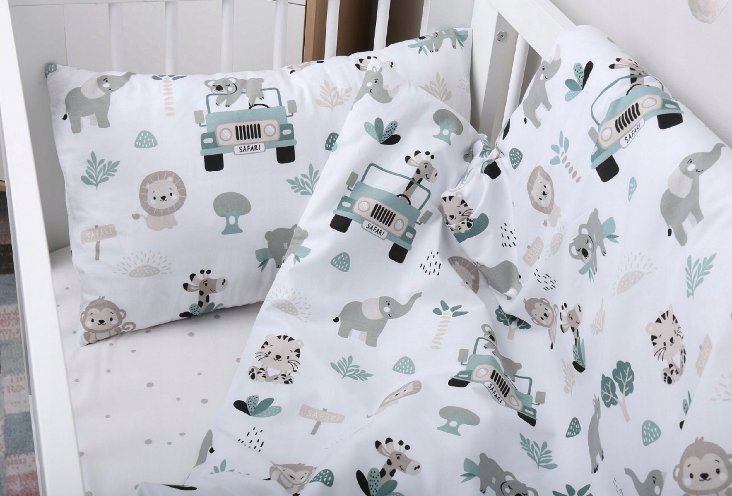 Cute Safari Duvet Cover Set Fitted Sheet Baby Bedding Etsy UK