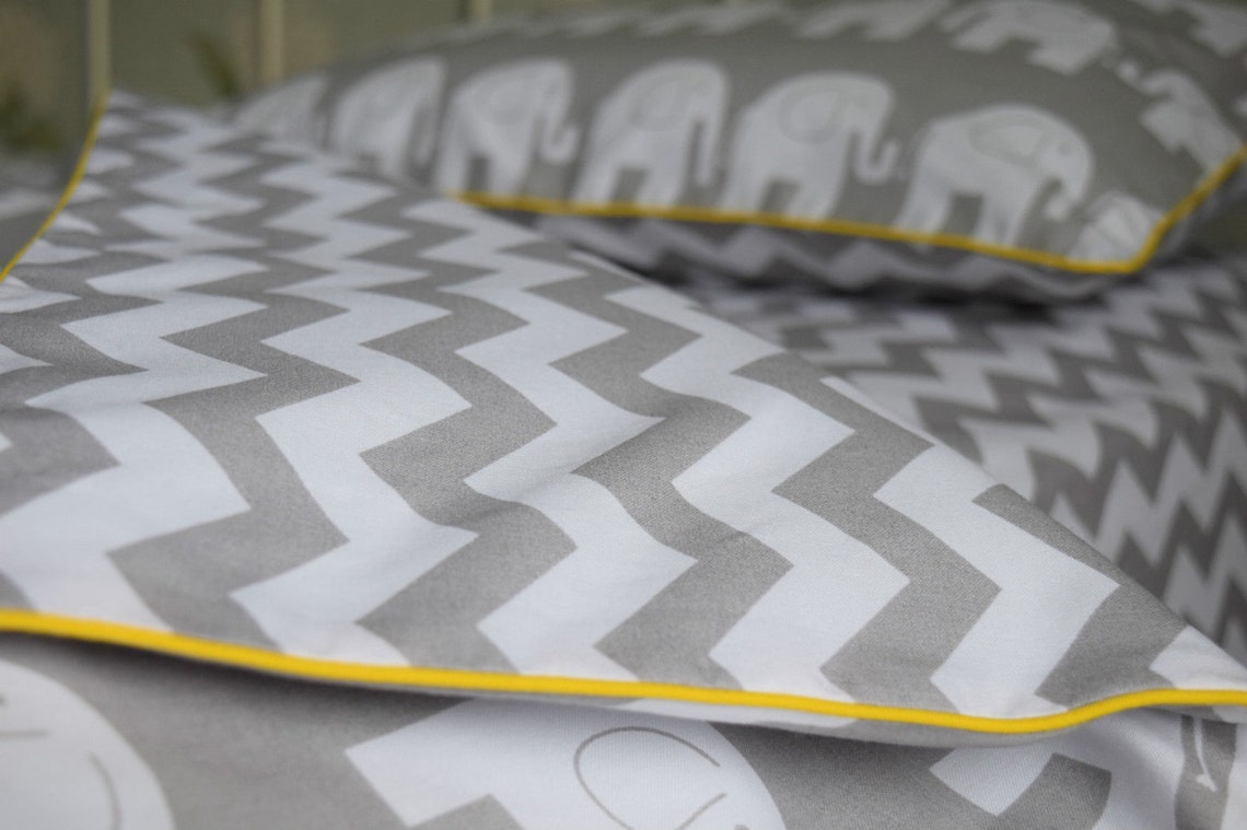 Baby Cot Bed Duvet Cover Set & Fitted Sheet Grey Chevron Etsy UK