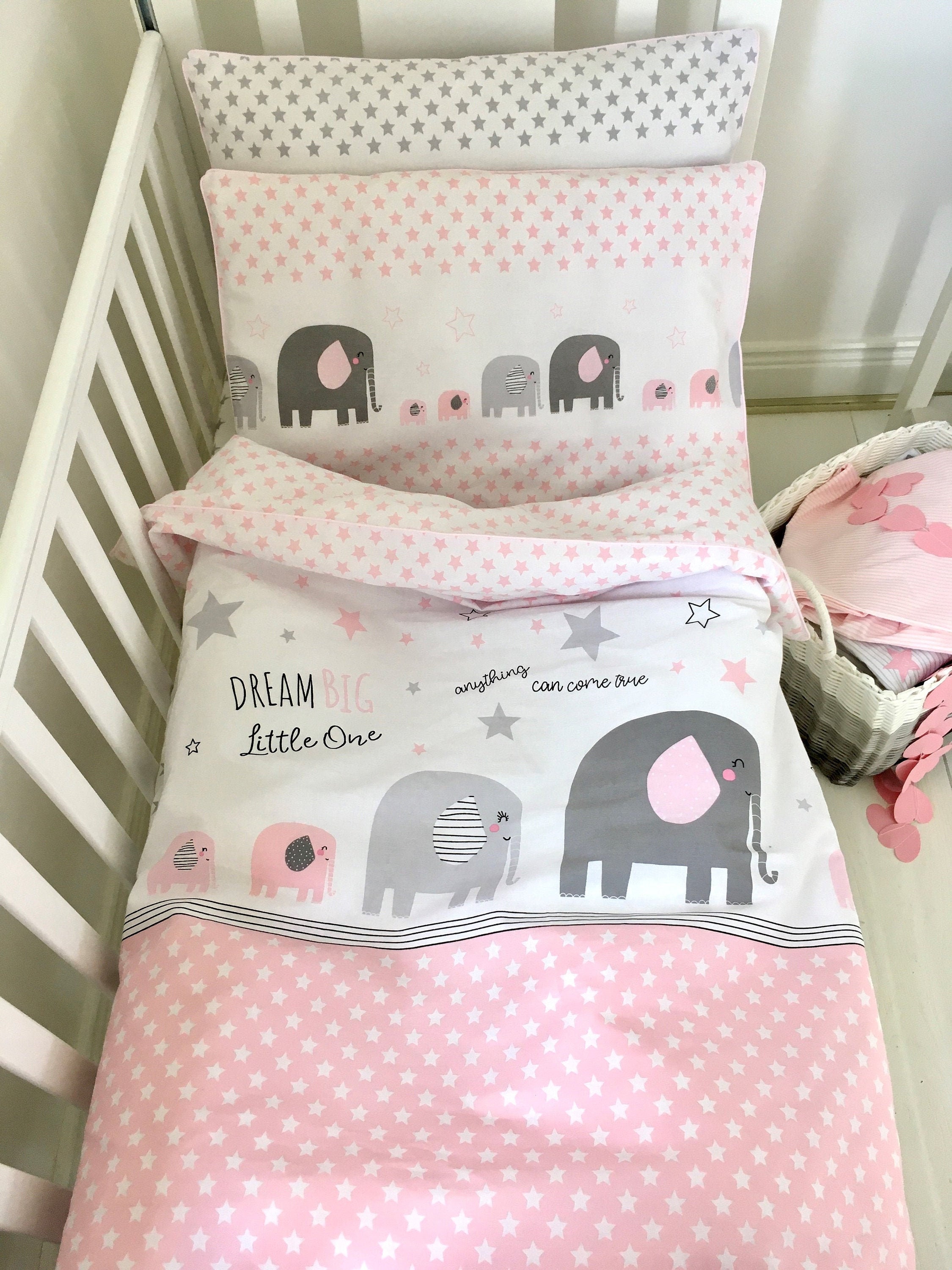 Baby Girl Cot Bedding Duvet Cover Set Bumper Happy Etsy UK