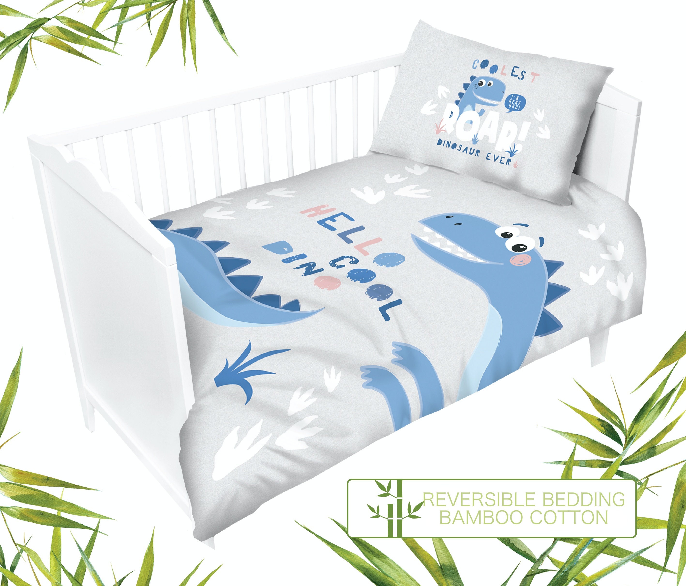 Dinosaur cot bed bedding set Baby boy nursery grey blue 23 Etsy