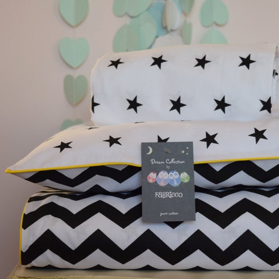 Monochrome 100 Cotton Cot Bed Duvet Cover Set Boys Stars Etsy