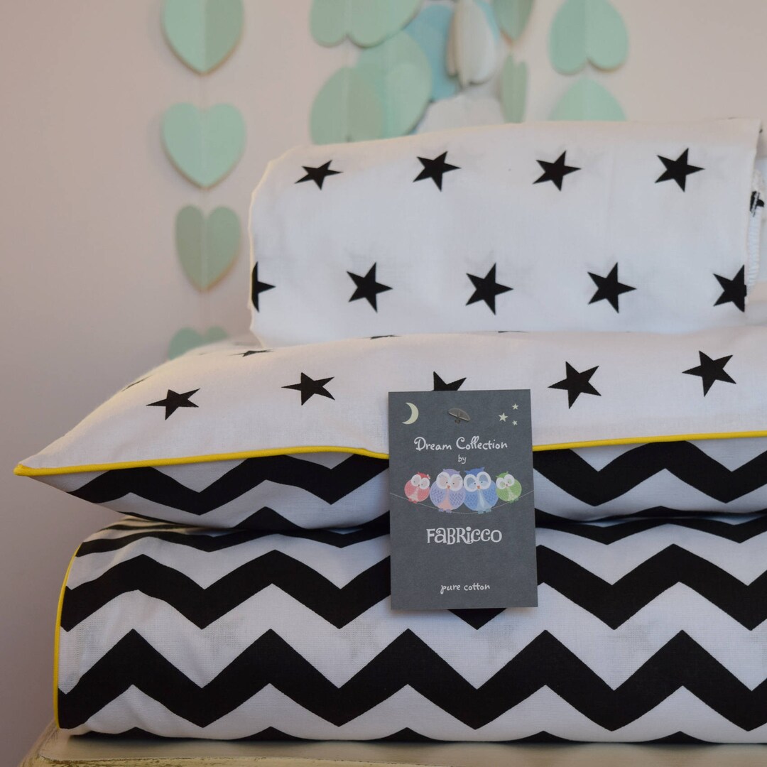 MONOCHROME Pure COTTON Cot Bed Duvet Cover Set & Fitted Sheet Etsy UK