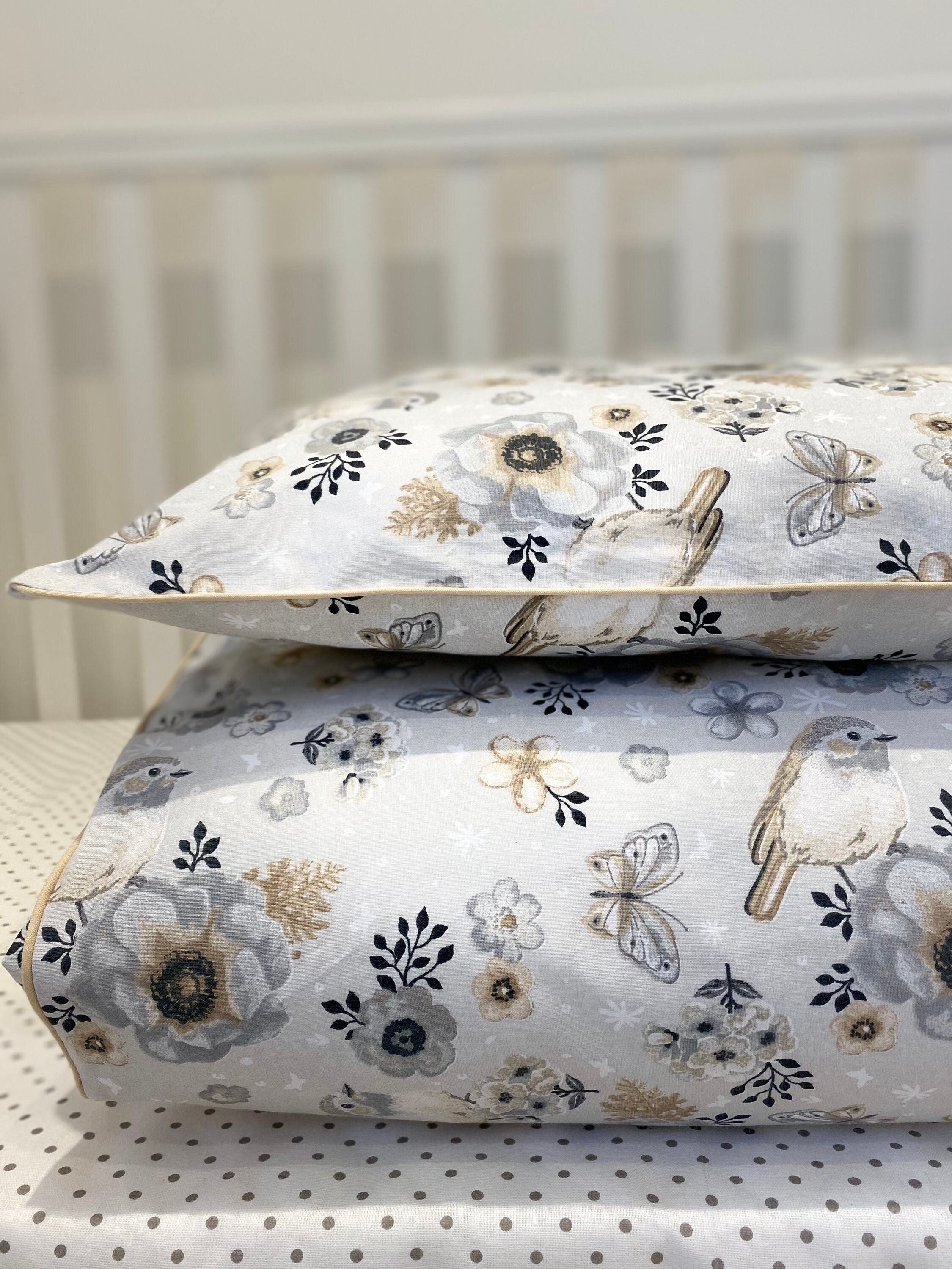 Little Robin Baby Cot Bedding Set. Pure Cotton. Natural Nursery Duvet Cover 90 X120cm Pillow Case 40x 60 Cm Grey Natural Cream Etsy UK