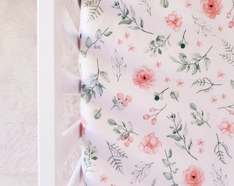 Baby Girl  Cot-Bed-Fitted-Sheet-100% cotton, Flowers , garden Nursery , 60 x 120 cm , 70 x 140 cm