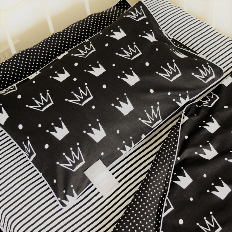 Cot Bed Duvet Cover Black White Crown 