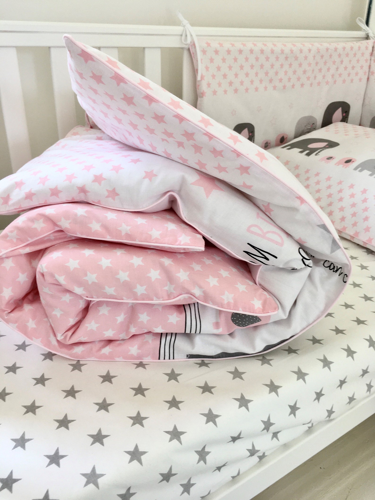 Baby Girl Cot Bedding Duvet Cover Set Bumper Happy Etsy UK