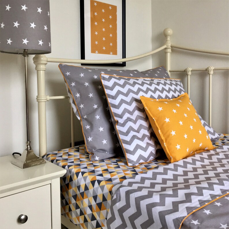 grey and yellow cot bedding sets