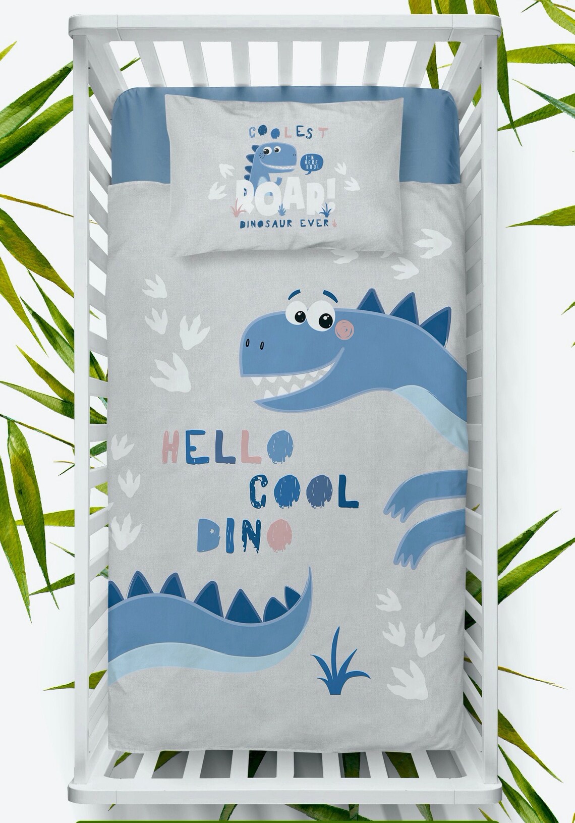 Dinosaur cot bed bedding set Baby boy nursery grey blue 23 Etsy