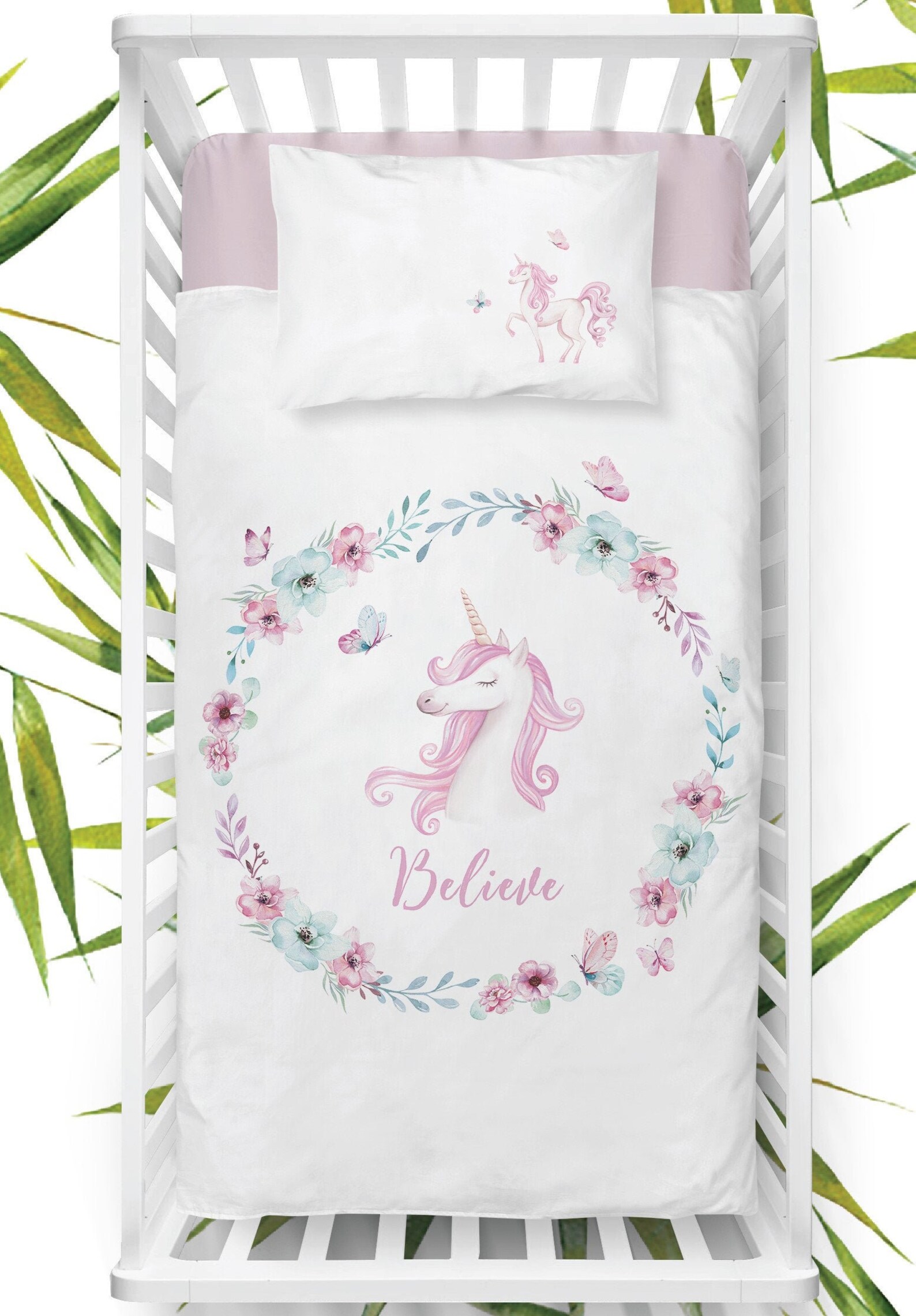 Believe in unicorn baby girl cot bedding set duvet cover 90 Etsy