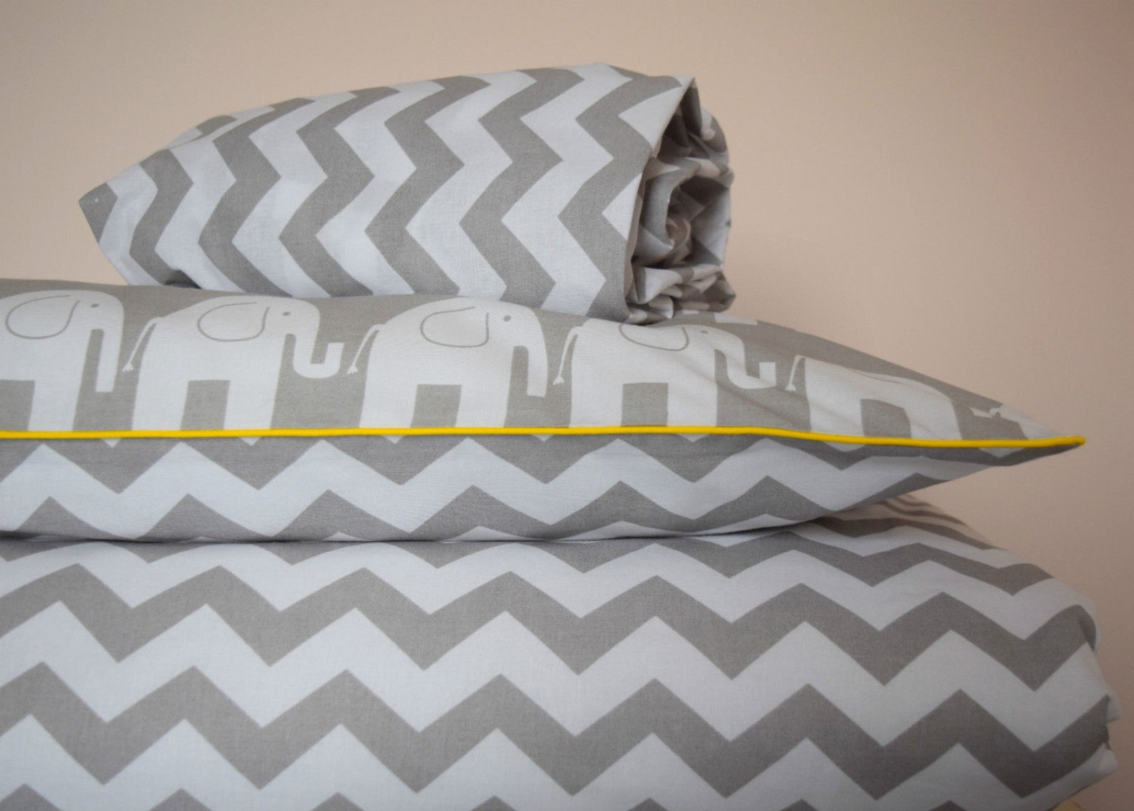 Baby Cot Bed Duvet Cover Set & Fitted Sheet Grey Chevron Etsy UK