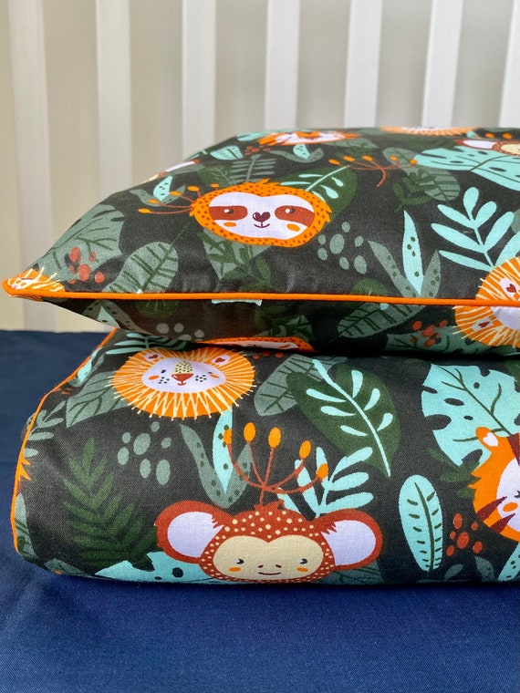 Jungle Cot Bed Bedding Set Wild Animals and Tropical Plants. Etsy UK